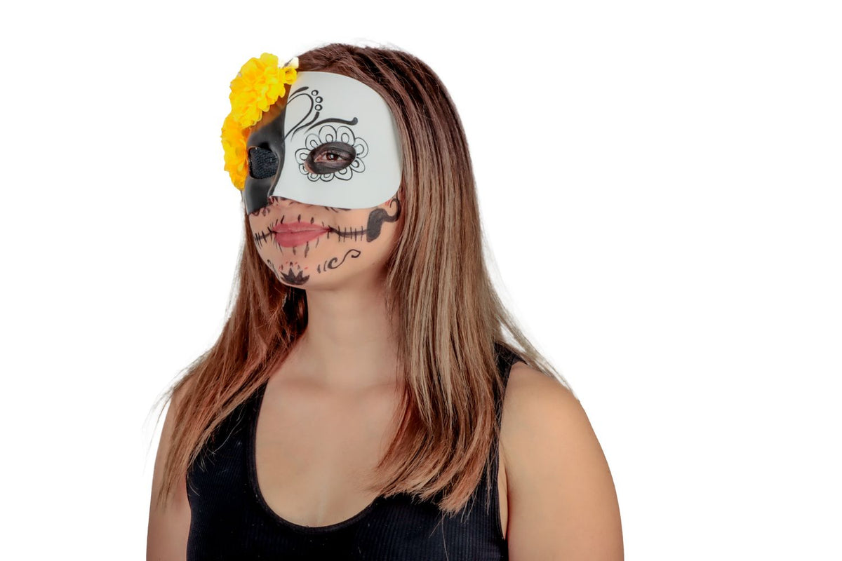 Máscara Vida y Muerte Mujer Pege - Disfraz de Látex, 100% Poliéster para Halloween y Día de Muertos
