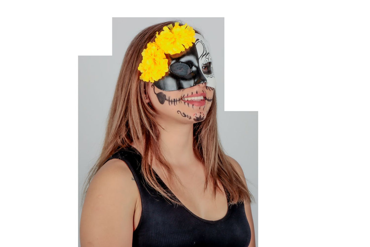 Máscara Vida y Muerte Mujer Pege - Disfraz de Látex, 100% Poliéster para Halloween y Día de Muertos