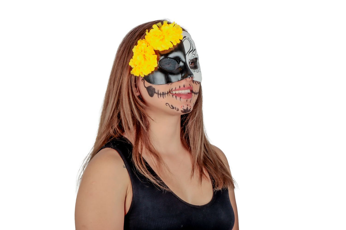 Máscara Vida y Muerte Mujer Pege - Disfraz de Látex, 100% Poliéster para Halloween y Día de Muertos
